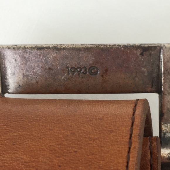 Vintage 90’s Another Line Inc. Brown Leather Belt Western Square Silver Buckle